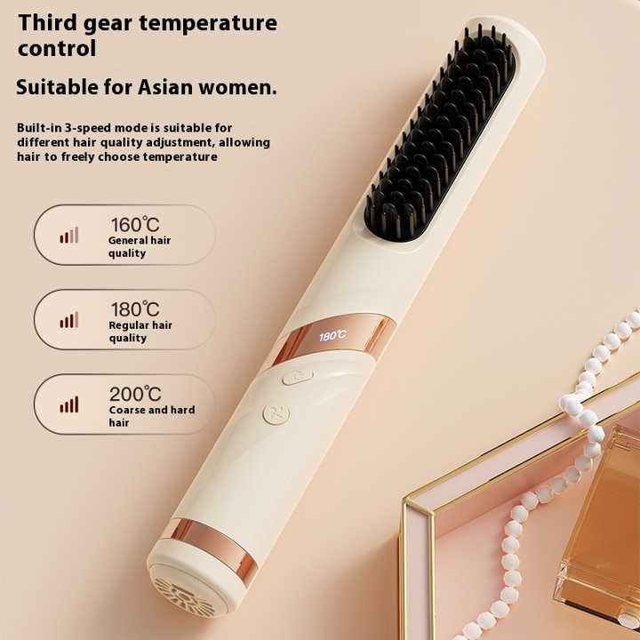 NNEDSZ Blue Portable USB Rechargeable Cold Wind Ionic Hair Straightening Brush, Multi-Functional Hair Straightener and Curler, Lightweight and Travel-Friendly