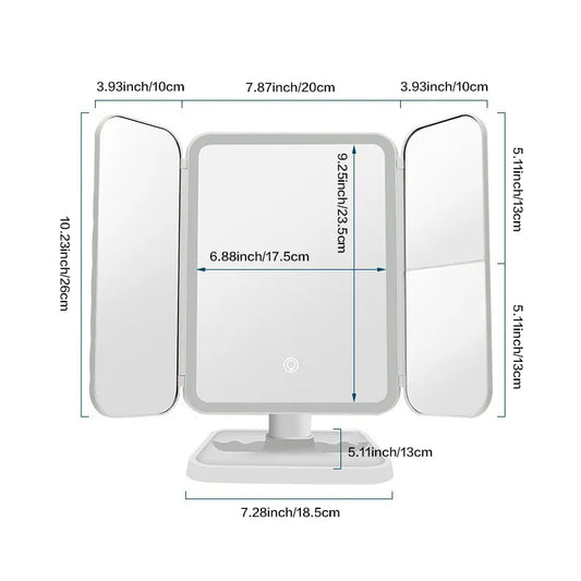 Trifold LED Makeup Mirror - Smart Complementary Beauty Lights
