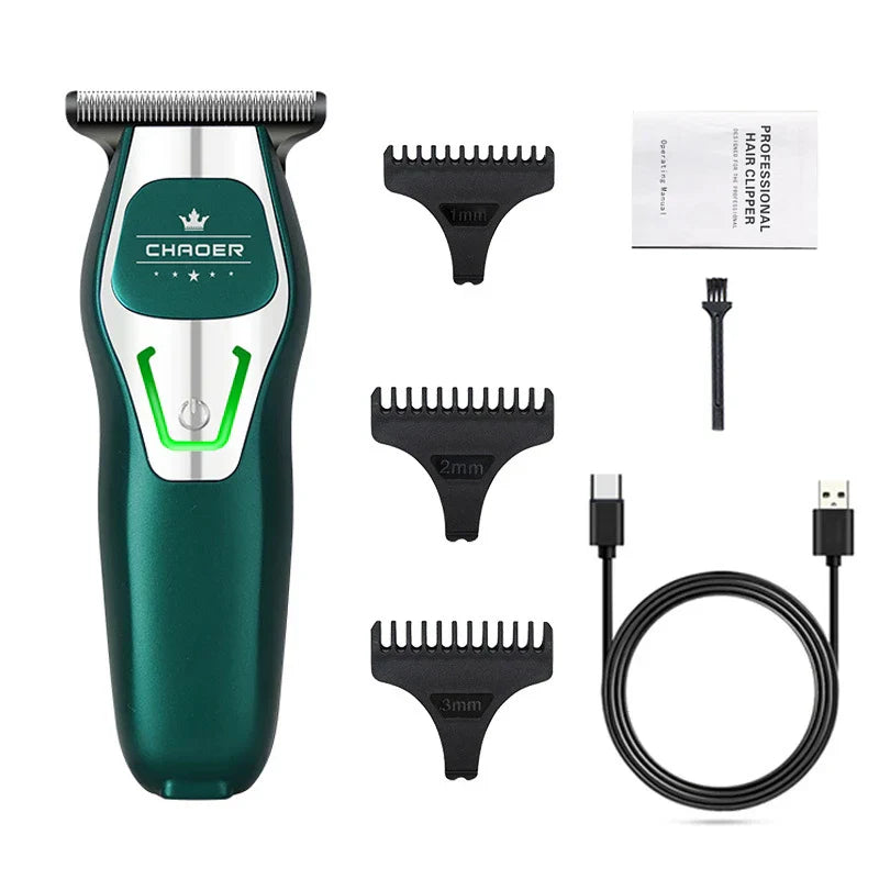 Professional Cordless Hair Clipper  T Blade 0mm Bald Trimmer Green