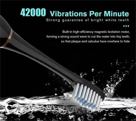 NNEDSZ X-3 Sonic Electric Toothbrush, 4 Replacement Brush Heads, and USB Charging Cable - Sleek Black Design