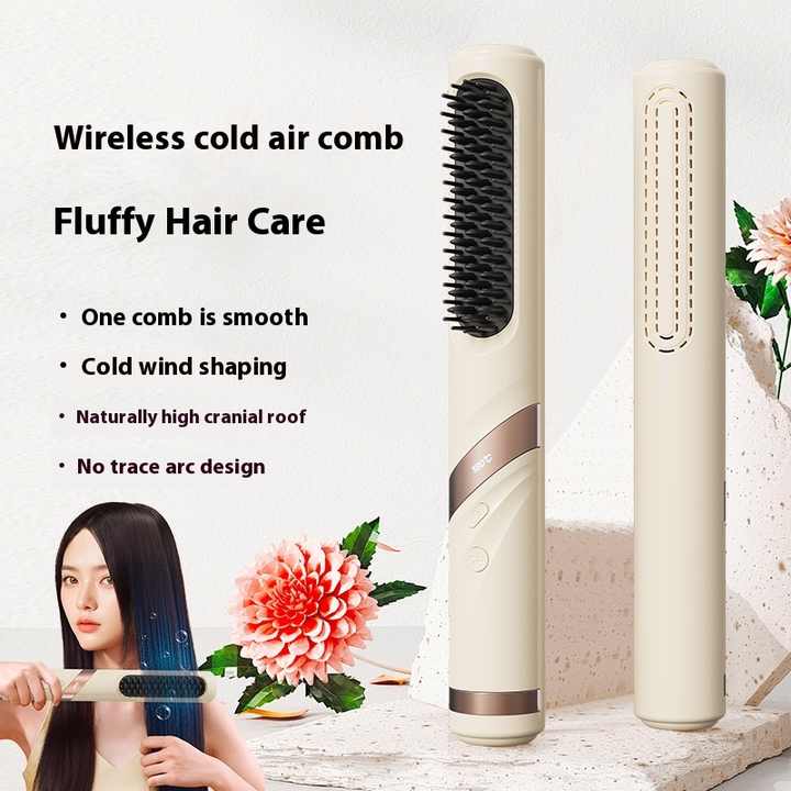 NNEDSZ Blue Portable USB Rechargeable Cold Wind Ionic Hair Straightening Brush, Multi-Functional Hair Straightener and Curler, Lightweight and Travel-Friendly